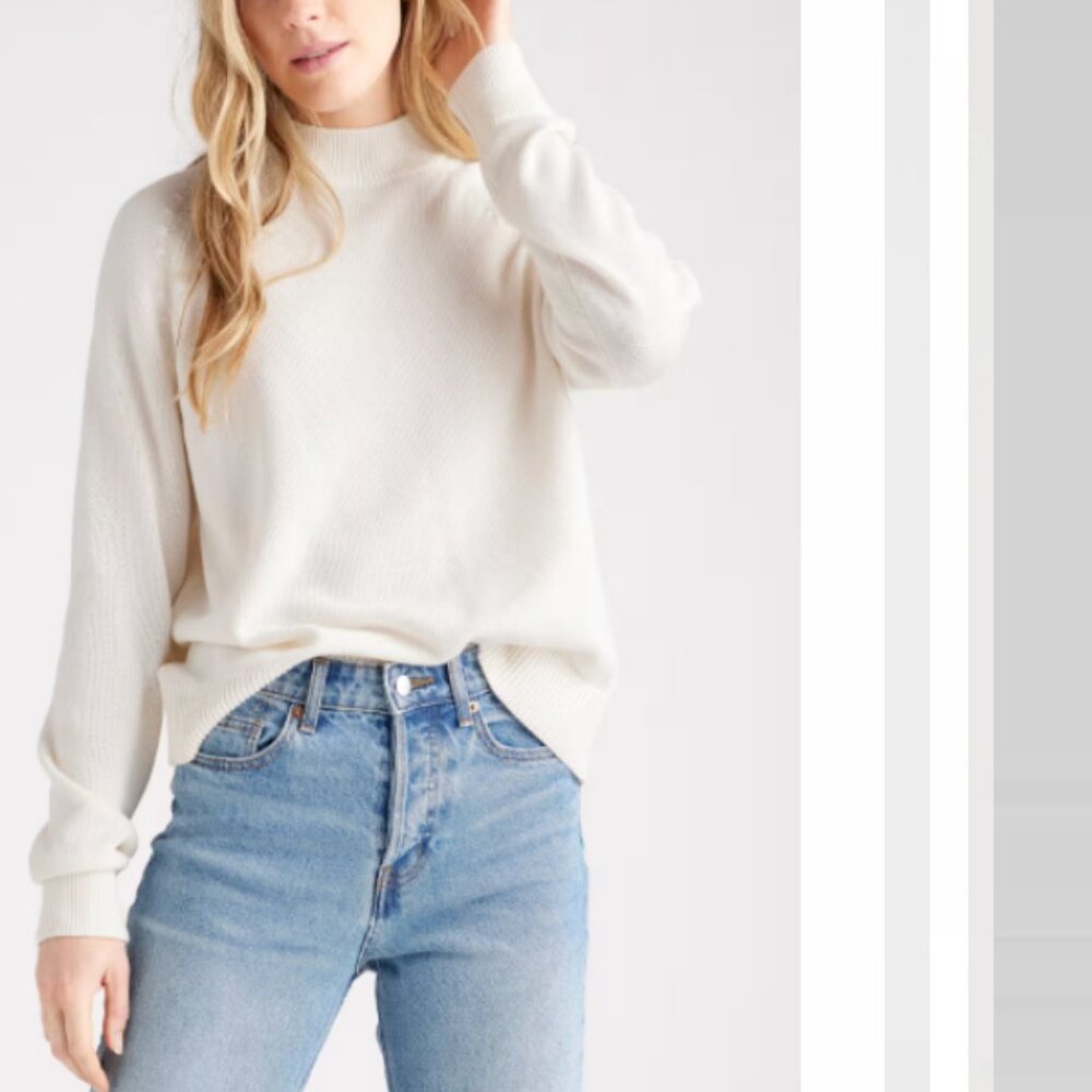 Quince Organic Cotton Mockneck Pullover Sweater Ivory XS